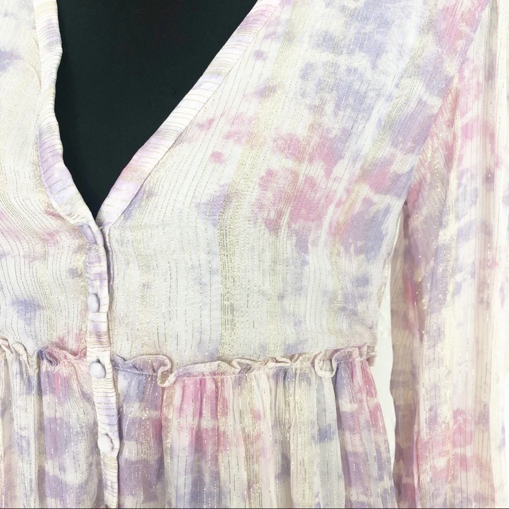 Rococo Sand Etre Metallic Maxi Dress Pink Resort Long Sleeve Womens Size Small